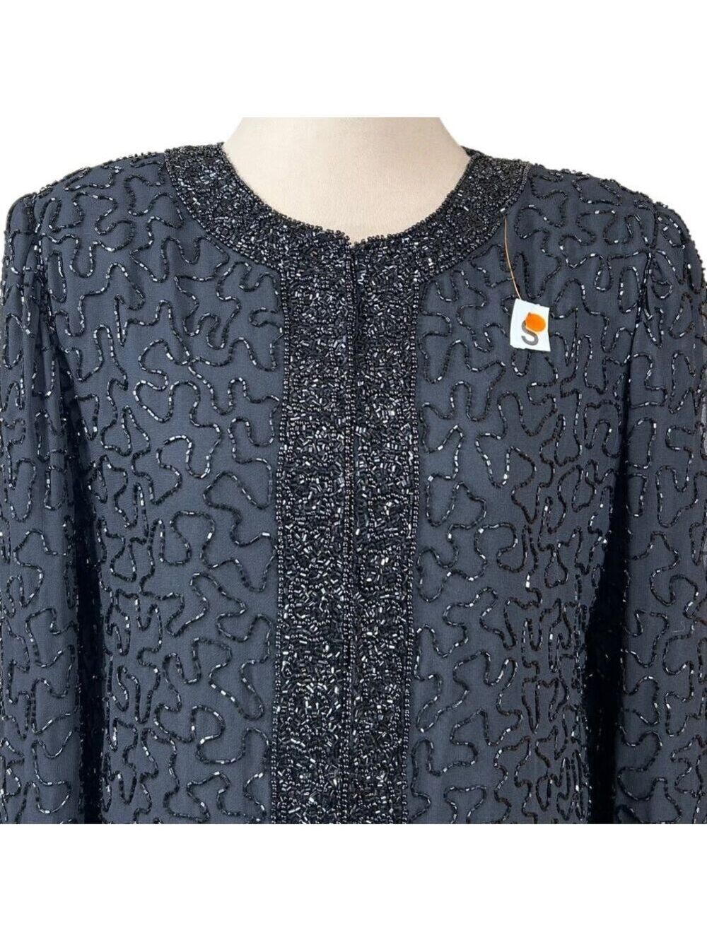 Brilliante by J.A. NWT Vintage 90's Black Beaded Evening Dressy Jacket Size S - Picture 5 of 11